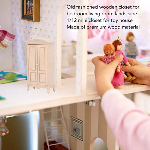 Chrees Armadio in Miniatura in Legno per Casa delle Bambole Scala 1/12, Doppia Porta