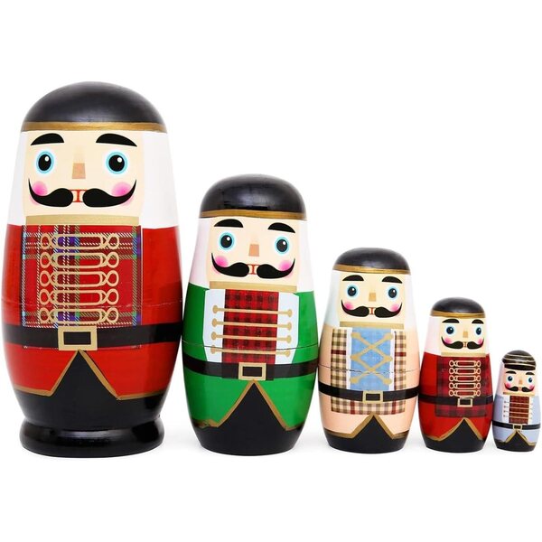 Handbemalte Nesting-Puppen aus Holz, 6-Zoll-Matroschka-Set für Weihnachtsdekorationen