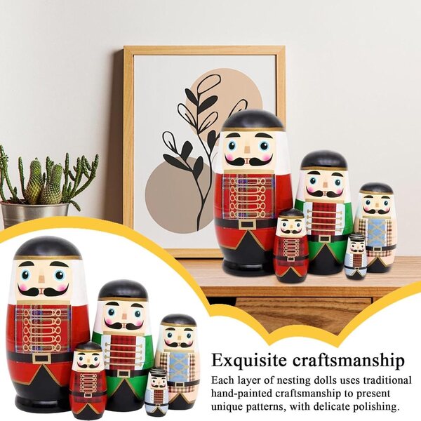 Handbemalte Nesting-Puppen aus Holz, 6-Zoll-Matroschka-Set für Weihnachtsdekorationen