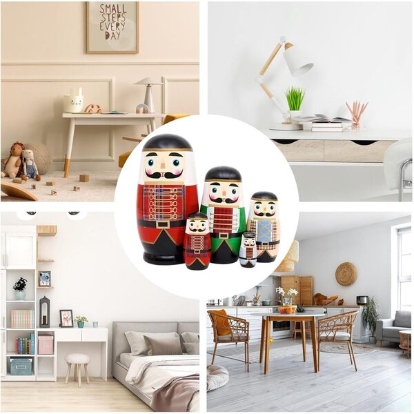 Handbemalte Nesting-Puppen aus Holz, 6-Zoll-Matroschka-Set für Weihnachtsdekorationen