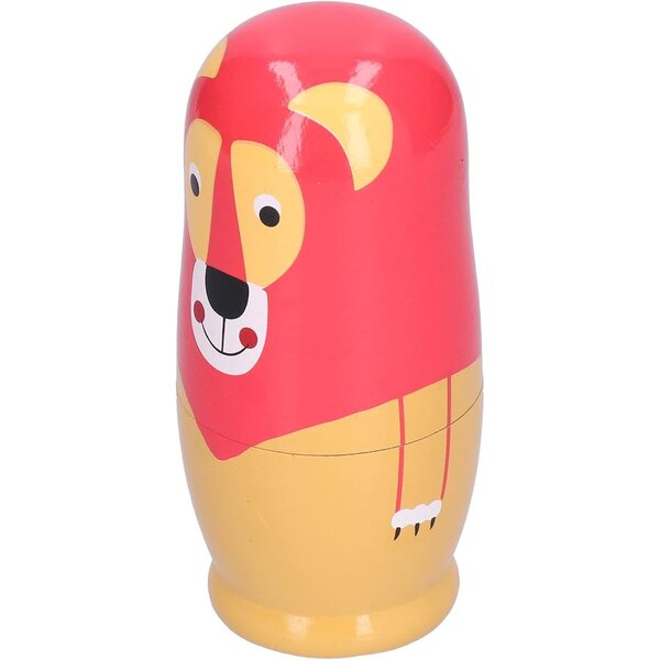 Set 6 Bambole Nidificanti Artigianali in Legno con Motivi Animali, Decorazioni Esclusive