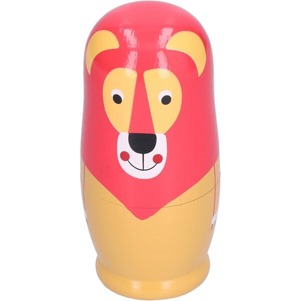 Set 6 Bambole Nidificanti Artigianali in Legno con Motivi Animali, Decorazioni Esclusive