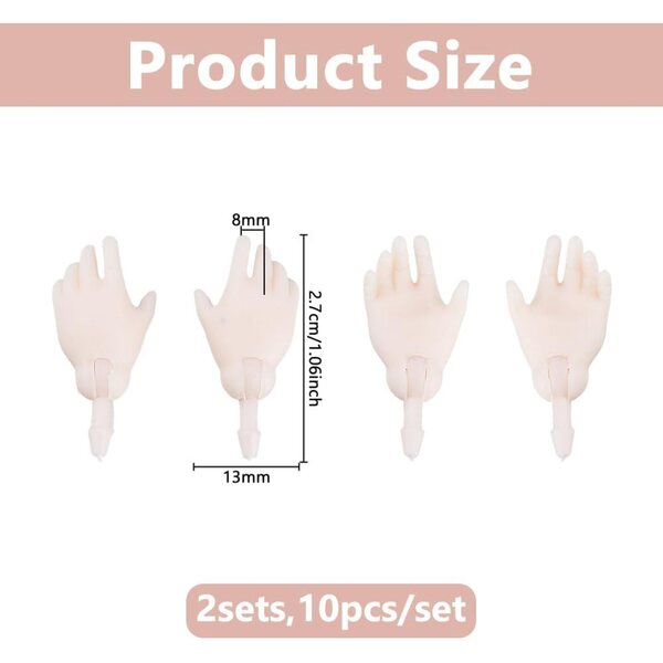 DICOSMETIC 10 paia mani articolate in plastica per bambole 2,7 cm - ricambi miniatura