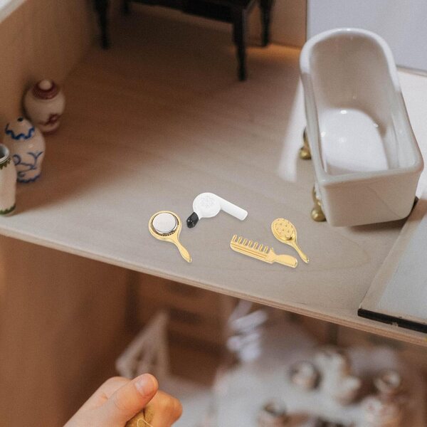 ERINGOGO Set 4 Strumenti in Lega Miniatura per Casa delle Bambole, Accessori Parrucchiere Realistici