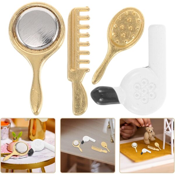 ERINGOGO Set 4 Strumenti in Lega Miniatura per Casa delle Bambole, Accessori Parrucchiere Realistici