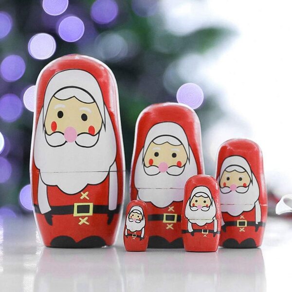 Set aus weihnachtlichen Matroschka-Puppen aus Holz von SIXRUN – handbemalte Weihnachtsdekoration