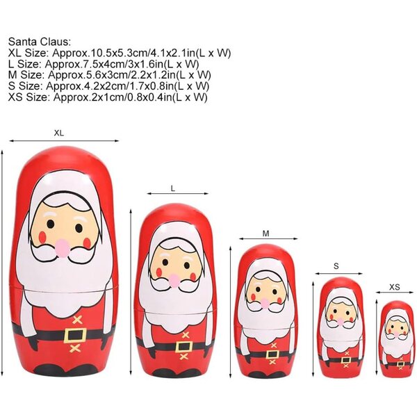 Set aus weihnachtlichen Matroschka-Puppen aus Holz von SIXRUN – handbemalte Weihnachtsdekoration