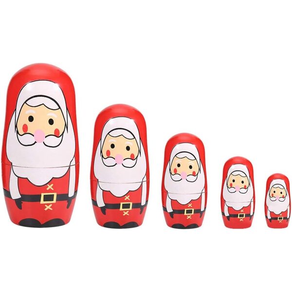 Set aus weihnachtlichen Matroschka-Puppen aus Holz von SIXRUN – handbemalte Weihnachtsdekoration