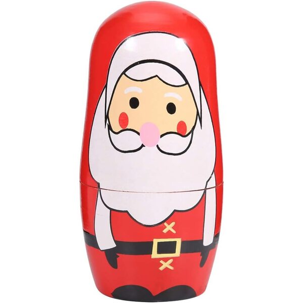 Set aus weihnachtlichen Matroschka-Puppen aus Holz von SIXRUN – handbemalte Weihnachtsdekoration