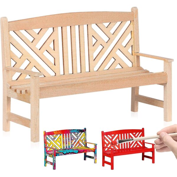 SEWACC Panca doppia in miniatura legno 1:12 stile retrò non verniciata per casa bambole