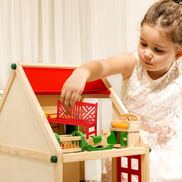 SEWACC Panca doppia in miniatura legno 1:12 stile retrò non verniciata per casa bambole