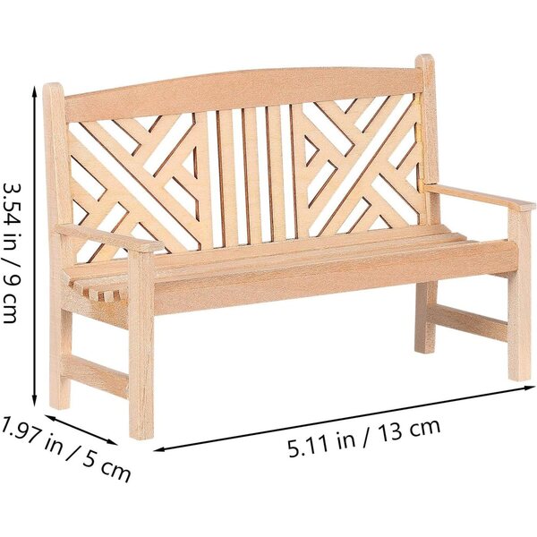 SEWACC Panca doppia in miniatura legno 1:12 stile retrò non verniciata per casa bambole