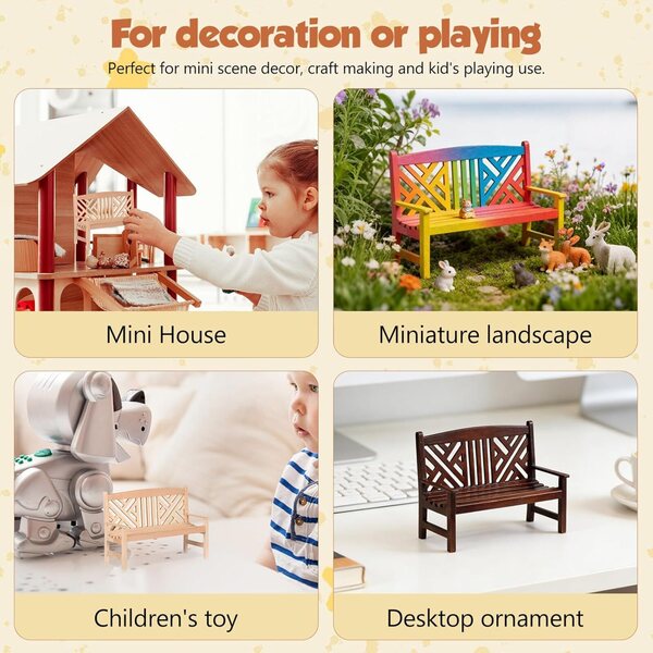 SEWACC Panca doppia in miniatura legno 1:12 stile retrò non verniciata per casa bambole