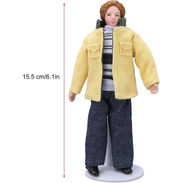 Bambola realistica in porcellana Yellow Coat 15,5 cm con articolazioni mobili e supporto 1:12