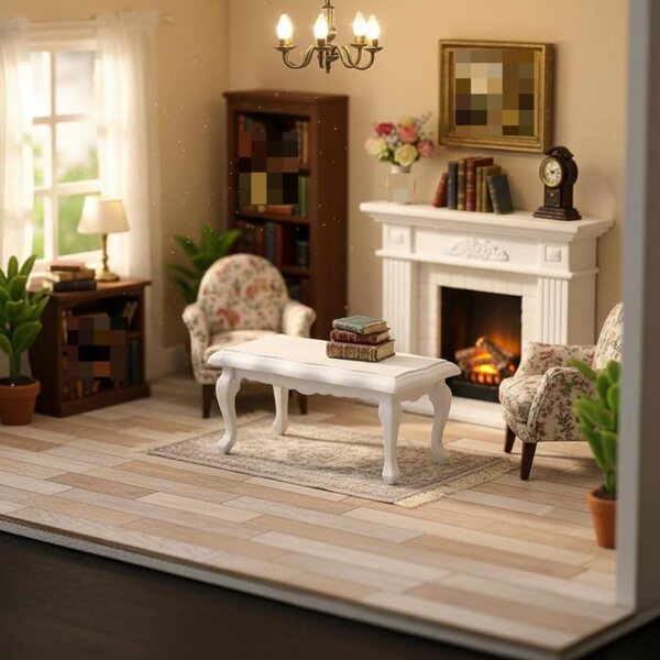 Tavolino in legno 1:12 per casa delle bambole bianco, design realistico ed elegante