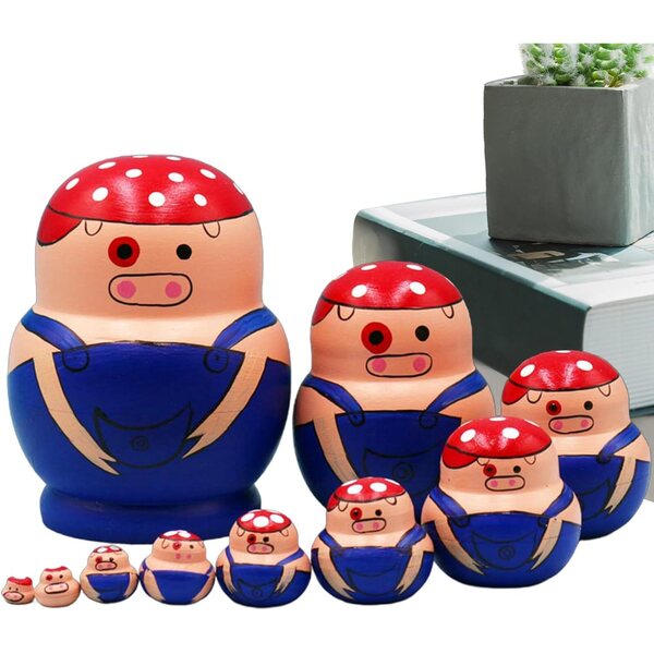 10 Stück russische Holzpuppen mit Tiermotiven, Stapelspielzeug für Kinder