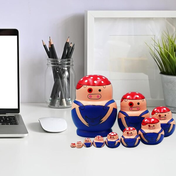 10 Stück russische Holzpuppen mit Tiermotiven, Stapelspielzeug für Kinder