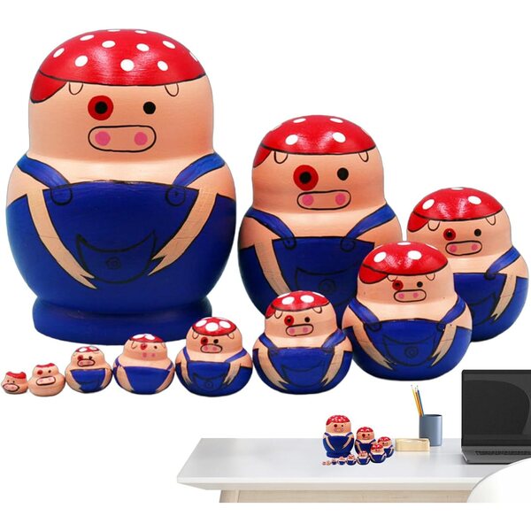 10 Stück russische Holzpuppen mit Tiermotiven, Stapelspielzeug für Kinder