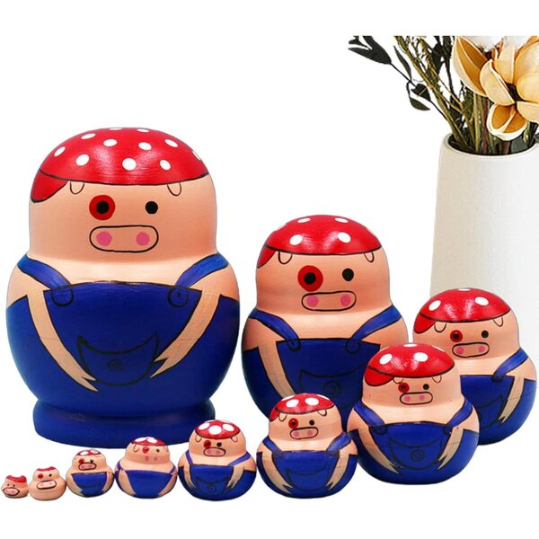 10 Stück russische Holzpuppen mit Tiermotiven, Stapelspielzeug für Kinder