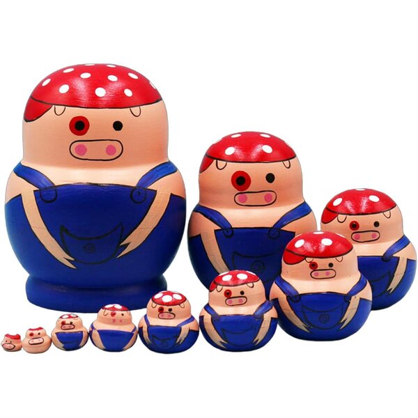 10 Stück russische Holzpuppen mit Tiermotiven, Stapelspielzeug für Kinder