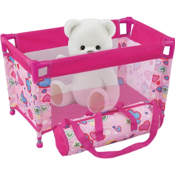 Lettino pieghevole per bambole 18'' con borsa e motivo a cuore, portatile e stabile