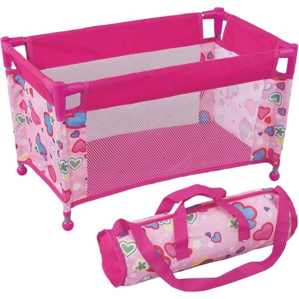 Lettino pieghevole per bambole 18'' con borsa e motivo a cuore, portatile e stabile