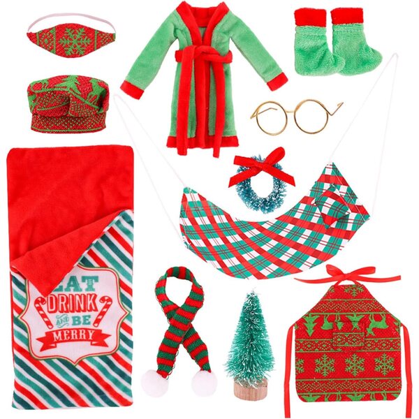 Weihnachtselfen-Set mit Mini-Stoffzubehör für Puppen und festliche Dekorationen
