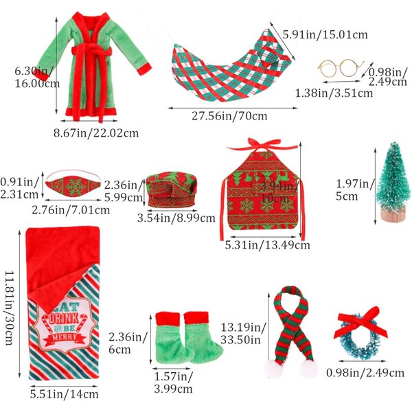 Weihnachtselfen-Set mit Mini-Stoffzubehör für Puppen und festliche Dekorationen