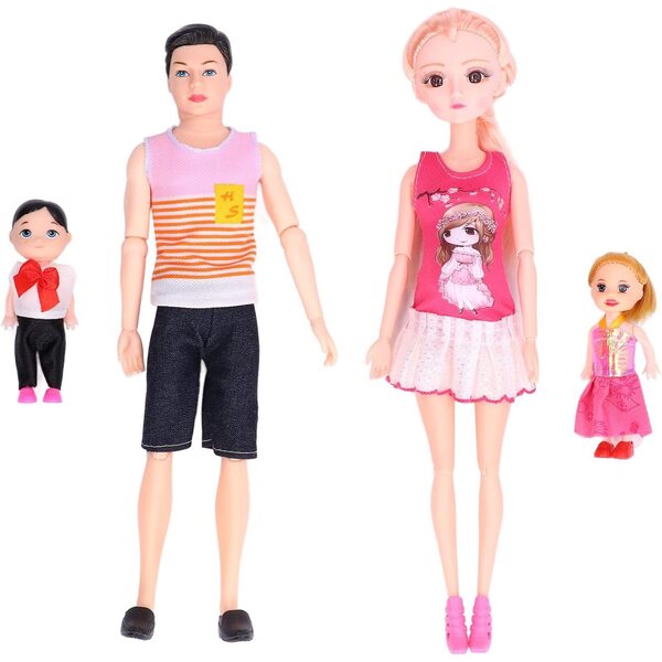 Set aus EMUKOEP-Familienpuppen mit schwangerer Mutter, Kindern und pädagogischem Zubehör