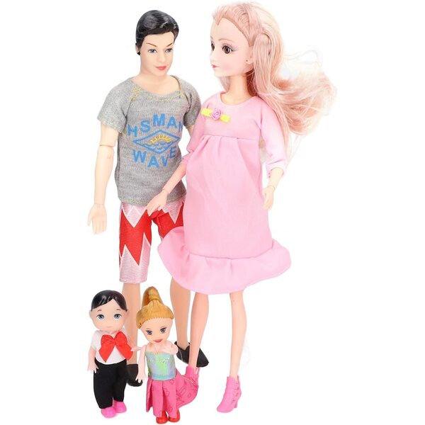 Set aus EMUKOEP-Familienpuppen mit schwangerer Mutter und Zubehör für Kinderrollenspiele