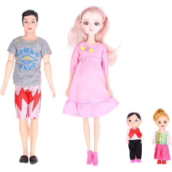Set aus EMUKOEP-Familienpuppen mit schwangerer Mutter und Zubehör für Kinderrollenspiele