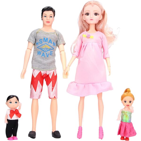 Set aus EMUKOEP-Familienpuppen mit schwangerer Mutter und Zubehör für Kinderrollenspiele