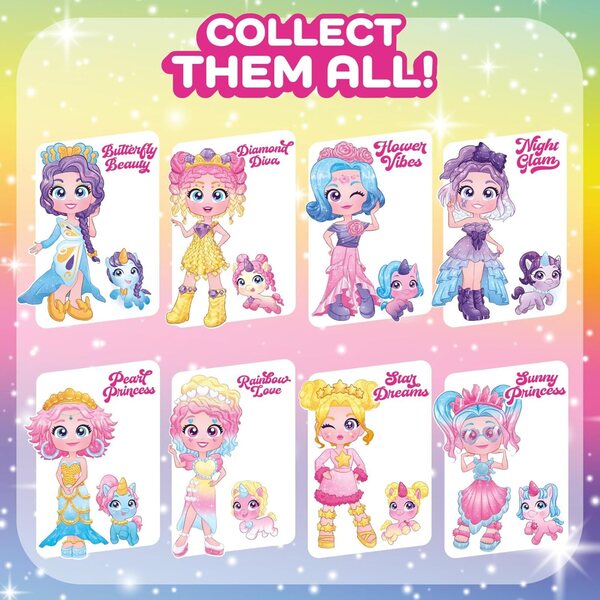 KOOKYLOOS Glitter Unicorns - Bambole con abiti glitterati e unicorni magici