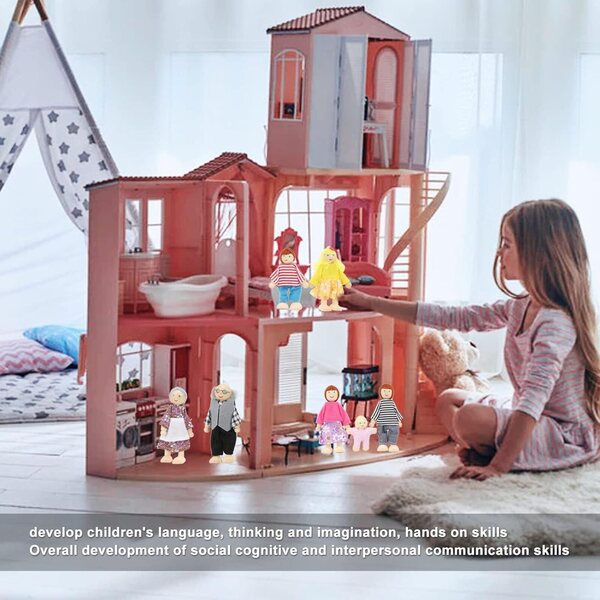 TARSHYRY Casa delle Bambole in Legno con 7 Personaggi Familiari in Scala 1:12