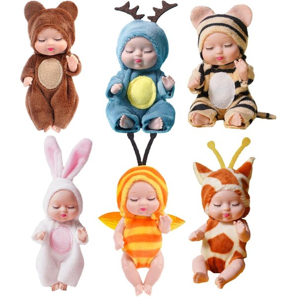 Realistische Mini-Neugeborenen-Rebornpuppen mit Tierdesign – weich und umweltfreundlich, 18,5 x 17,3 x 6 cm