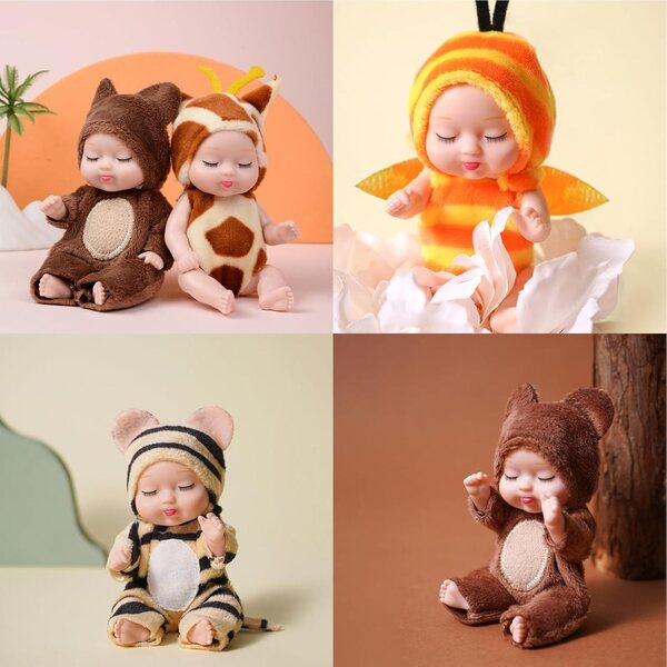 Realistische Mini-Neugeborenen-Rebornpuppen mit Tierdesign – weich und umweltfreundlich, 18,5 x 17,3 x 6 cm