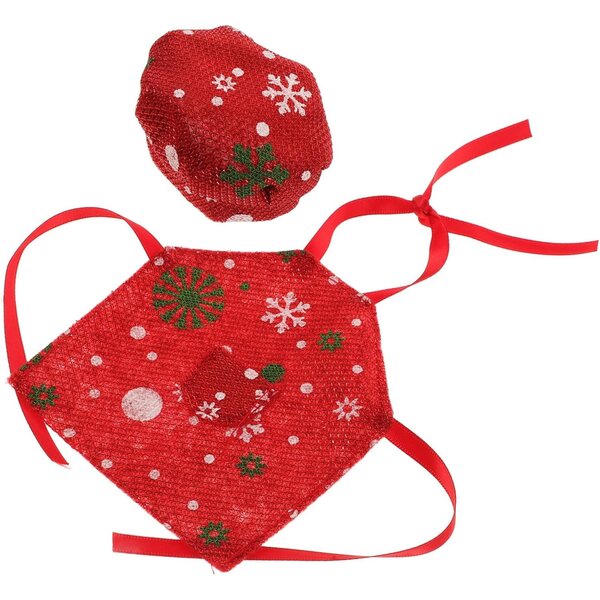 Set Grembiule e Cappello da Chef Miniatura Rosso per Bambole OB11 Natale