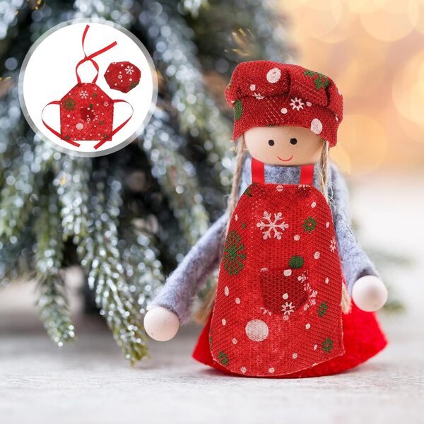 Set Grembiule e Cappello da Chef Miniatura Rosso per Bambole OB11 Natale