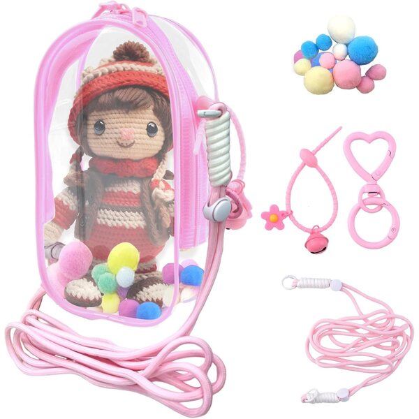 Custodia trasparente protettiva per bambole di peluche 15-17 cm con portachiavi