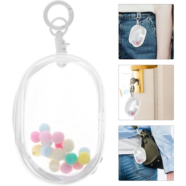 Borsa Trasparente Tonda per Bambole con Portachiavi e Doppia Cerniera in PVC