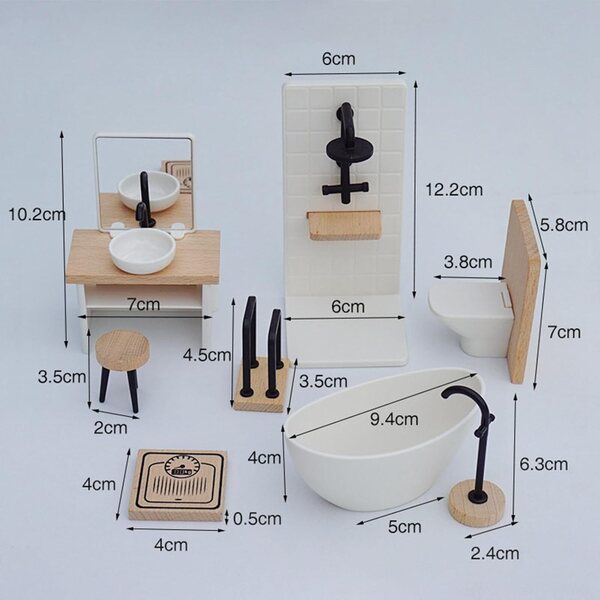 Set bagno in miniatura 1:12 in legno per casa delle bambole - FewNvWa