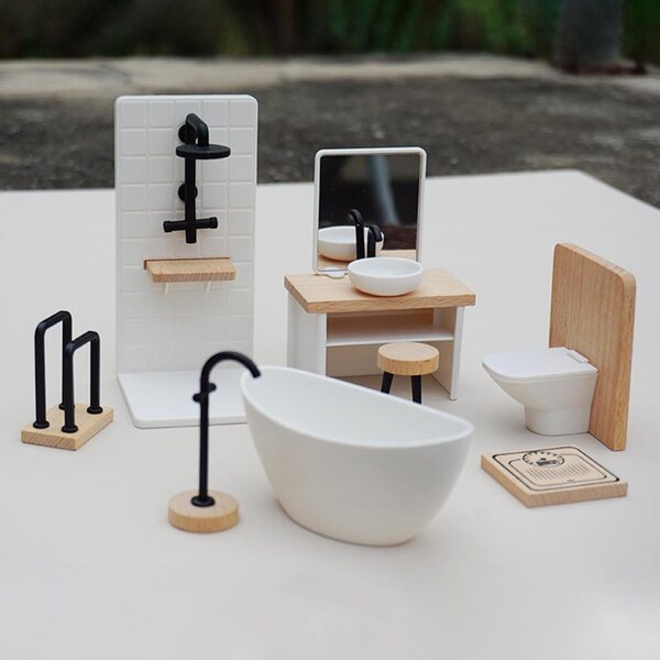 Set bagno in miniatura 1:12 in legno per casa delle bambole - FewNvWa