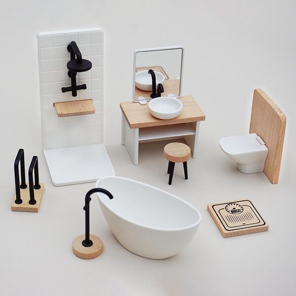 Set bagno in miniatura 1:12 in legno per casa delle bambole - FewNvWa