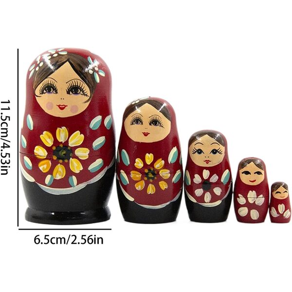 Bambole Russe Nidificanti 5 Pezzi in Legno Dipinte a Mano, Decorazione Casa