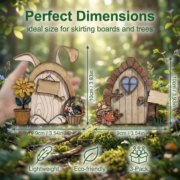Set aus 3 handbemalten Feentüren aus Holz für Garten- und zauberhafte Dekorationen