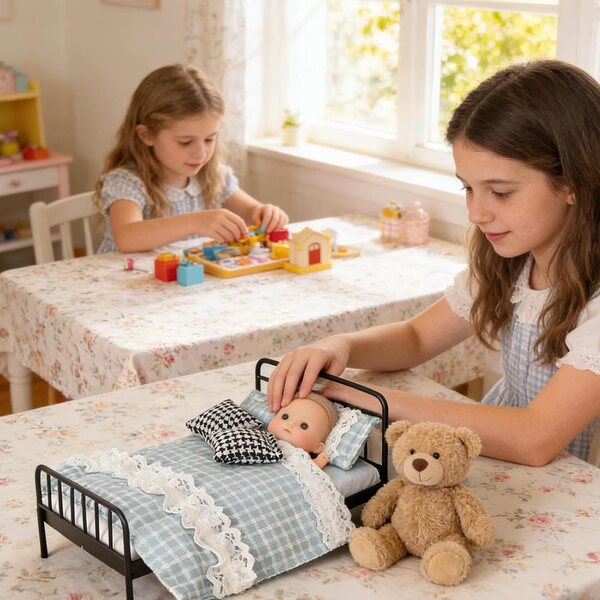 Set letto in miniatura vintage 1:12 con materasso e trapunta per casa delle bambole