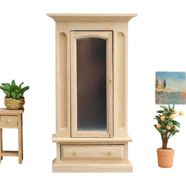 Mini armadio in legno con specchio acrilico e 3 maniglie per casa delle bambole 1:12