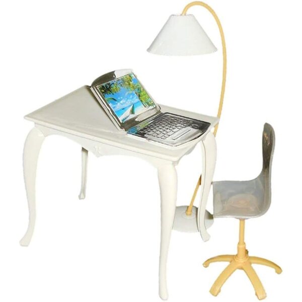 Set 4 Accessori Casa delle Bambole 30 cm: Sedia, Laptop, Lampada e Scrivania