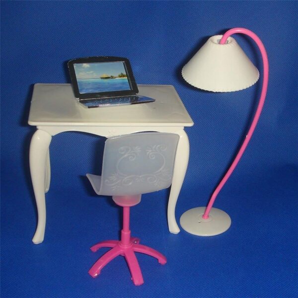 Set 4 Accessori Casa delle Bambole 30 cm: Sedia, Laptop, Lampada e Scrivania