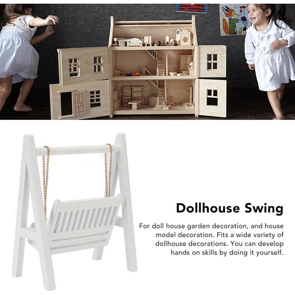 Mini Sedia a Dondolo in Legno Bianco per Casa delle Bambole, Decorazione Realistica